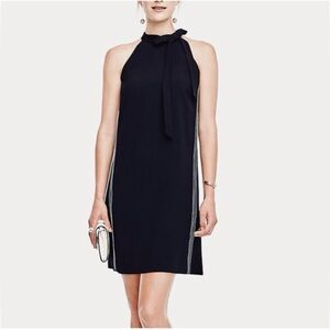 Ann Taylor Black Halter Dress, Bow Tie Neck Sleeveless Pinstripe Chic, Size 2